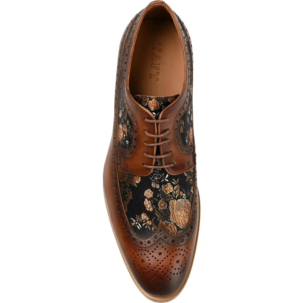 Taft Preston Oxford Men's US 9.5 Brown Leather Almond Toe Dress Shoes HAWK279